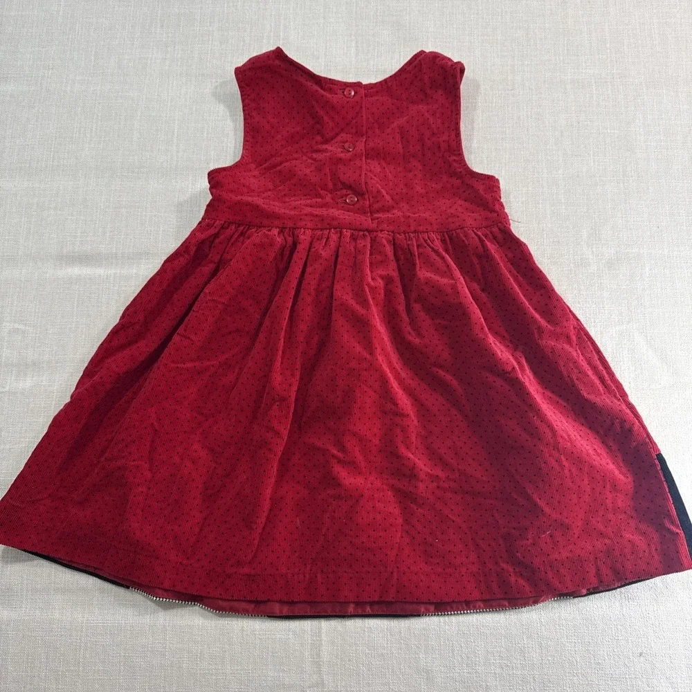 Rare Editions Dress Girls 4T Red Corduroy Polka‎ Dot Apple Scottie Dog Patchwork